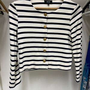ME+EM Navy and White Striped Cropped Jacket / Cardigan